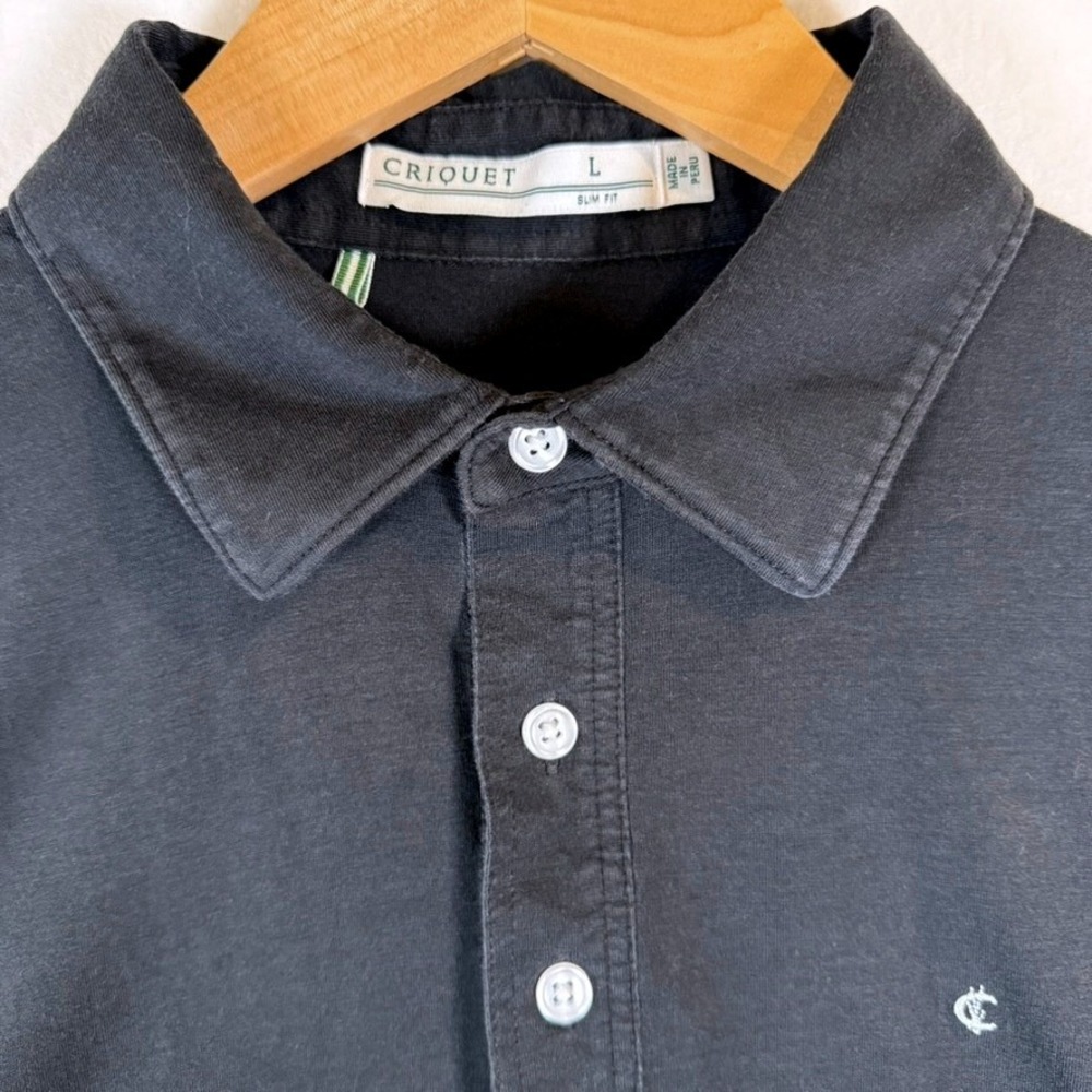Criquet Mens Slim Fit Pima Cotton Blend Short Sleeve Polo Shirt Black Large